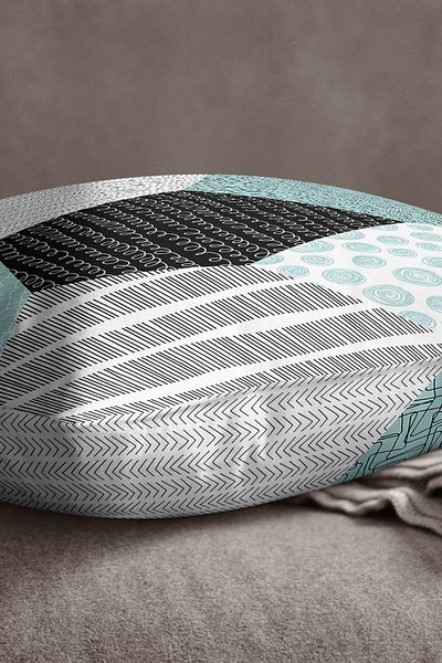 INSENSE HOME Husă de pernă din catifea Babyface, albastru, alb, modern, cu modele geometrice - Cgh064