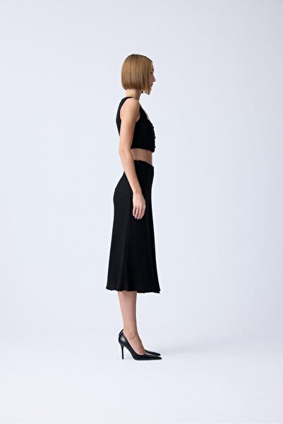 rue Чорна міді-спідниця з воланами з твіту