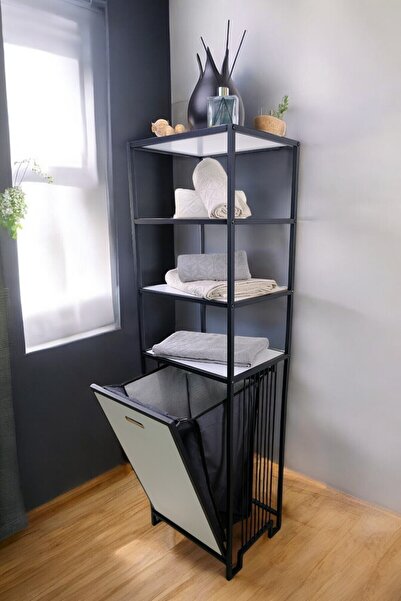 Digithome Metal Kirli Sepetli 4 Raflı Çok Amaçlı Banyo Düzenleyici Raf Organizer Siyah/beyaz – Mrs-014