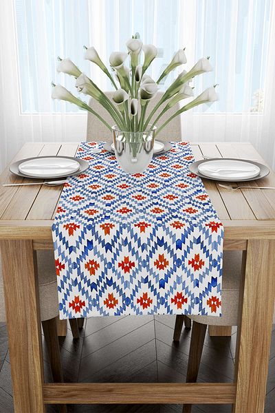 Cango Home Runner decorativ etnic albastru și alb - Cgh186-rn