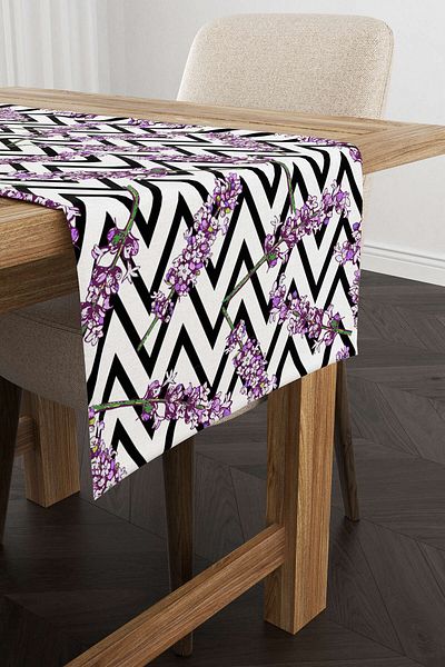 Cango Home Μωβ Floral Runner με Λευκές Μαύρες Ρίγες - Cgh228-rn