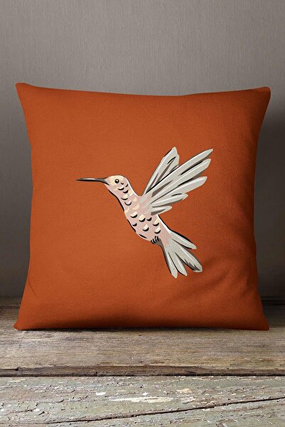 INSENSE HOME Velvet Babyface Orange Bird Patterned Digital Printed Throw Pillow Cover KD-CGH1384