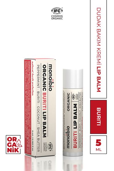Monoibio Buriti Organik Onarıcı Dudak Bakım Kremi - Kuru Ve Çatlak Dudaklar Için Nemlendirici Lip Balm 5 ml