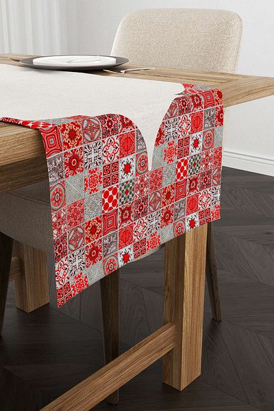 Cango Home Red Gray Ramadan Themed Decorative Patterned Digital Printed Runner Cgh1334-rn