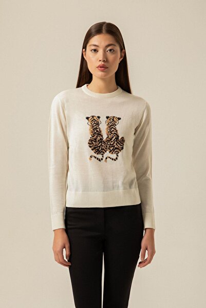 rue Леопард Детальний Екрю Трикотажний Светр