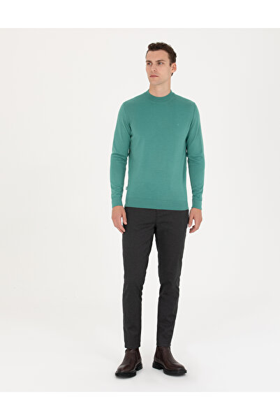 Pierre Cardin Mint Regular Fit Çeyrek Yaka Yün Karışımlı Basic Triko Kazak 50270049-VR090