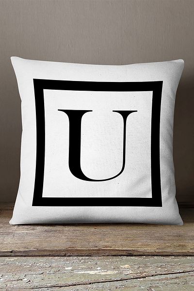 INSENSE HOME Husă de pernă din catifea Babyface, cu două fețe, cu litere alb-negru, imprimată digital - U