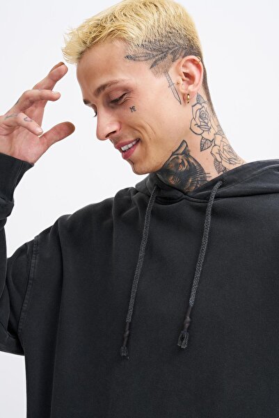 Machinist Мъжки черен суитшърт с качулка, изпран, стандартен размер