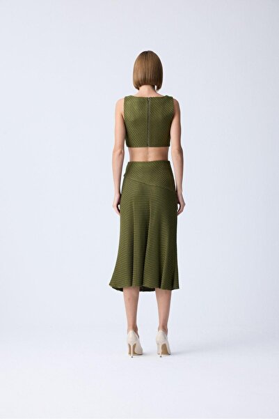 rue Φούστα μίντι τουίντ χακί με βολάν