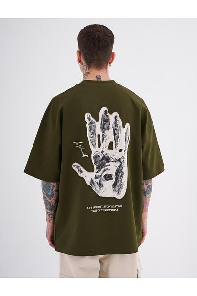 Machinist Ανδρικό μπλουζάκι χακί Oversize - Toxic People Printed