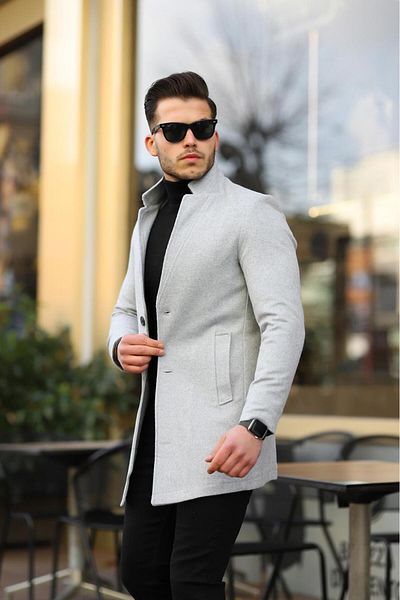 Ser Joven Ανδρικό παλτό γιακά σε γκρι Slim Fit Stand