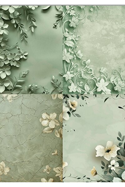 Hiras Dizayn Botanik Yeşil Yaprak Desenli Yatay A4 Mektup Kağıdı 10 adet Resimli A4