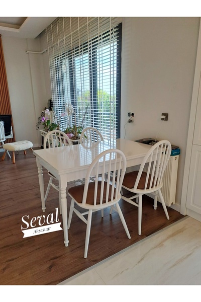 SEVAL AKSESUAR Beyaz Seval Masa + Amerikan Sandalye Takımı