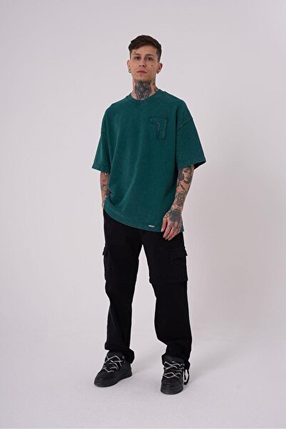 Machinist Ανδρικό μπλουζάκι Be Bold Be You Must Washed Oversize Petrol Green Cloudy T-shirt