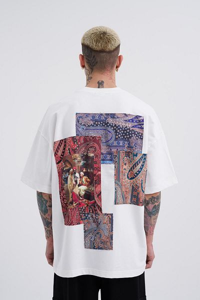 Machinist Ανδρικό μπλουζάκι Oversize Patchwork Ecru