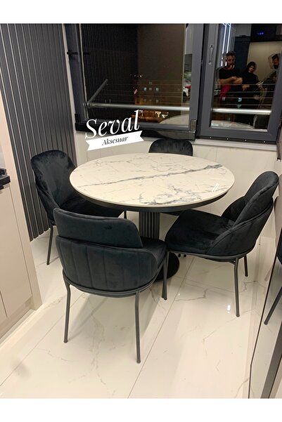 SEVAL AKSESUAR Porselen Poyraz Masa + Buse Sandalye Takımı