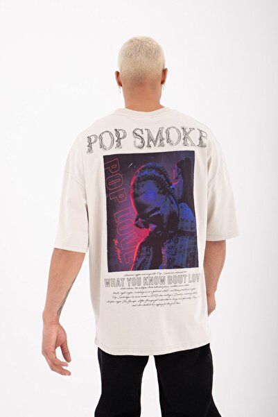 Machinist oversized Pop Smoke Love με τύπωμα Βαμβακερό μπλουζάκι Smoke