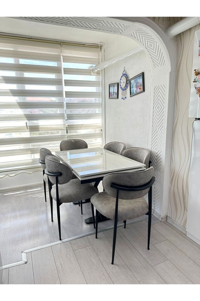 SEVAL AKSESUAR Marmo X Açılır Masa + Metal Polo Sandalye Takımı