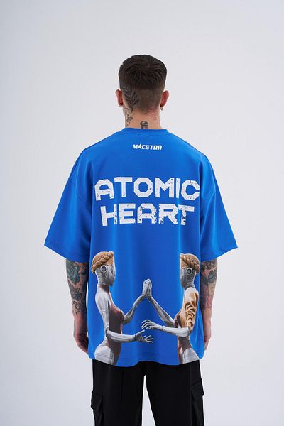 Machinist Tricou albastru oversize cu imprimeu Atomic Heart pentru bărbați