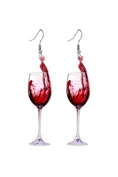 ELMATOLYE Women's Red Wine Glass Figure Design Dangle Earrings