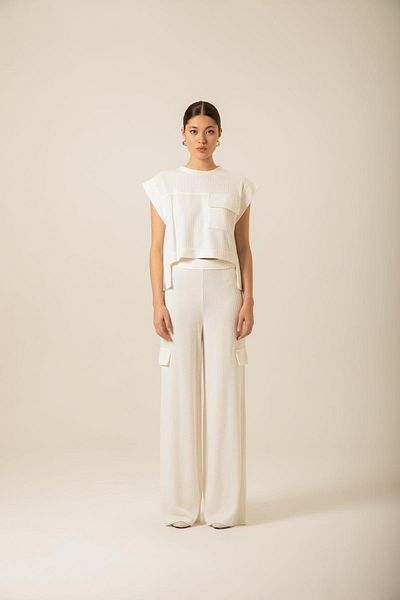 Rue Studio High Waist Loose Knitted Ecru Trousers