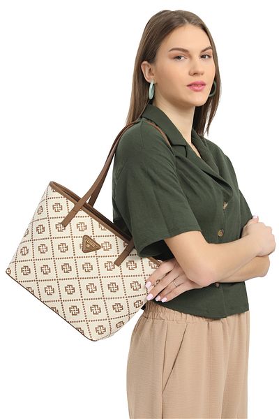 Fossil Tan Women's 34x23x13 cm Canvas Crossbody Bag 05FM24Y1015