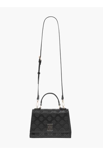 ELLE Monogram Textured Satchel Bag with Detachable Strap and Flap Closure