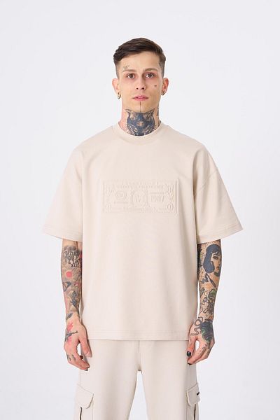 Machinist Ανδρικό μπλουζάκι Machinist Dollar Basic Oversize ανοιχτό μπεζ