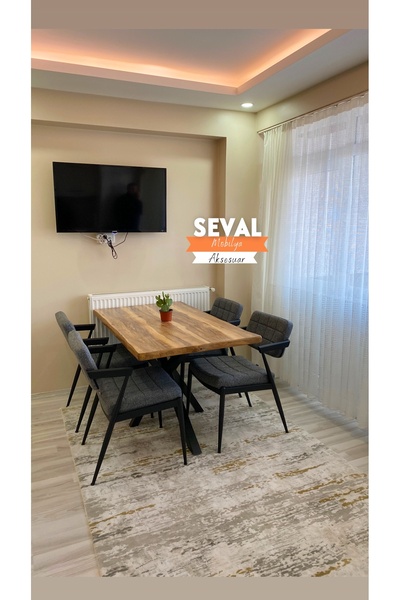 SEVAL AKSESUAR Kütük Sabit Masa + Klas Sandalye Takımı