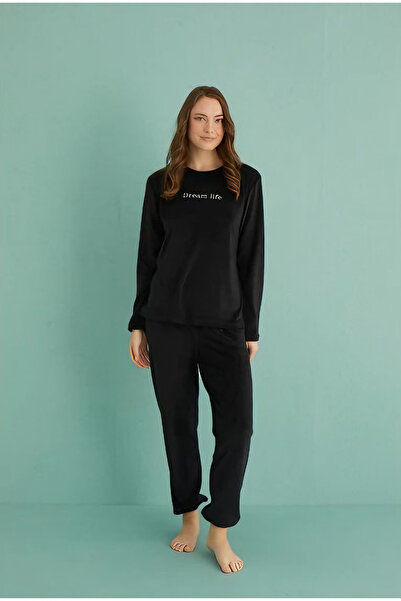 Mihra MİHRA Kadın Paçası  Lastikli Kadife Pijama Takımı