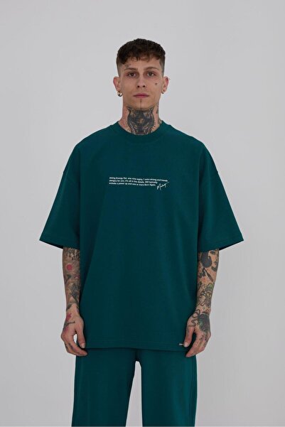 Machinist Ανδρικό μπλουζάκι Polizei με τύπωμα oversized Petrol Green