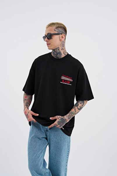 Machinist Ανδρικό Raw Crossbreed Λεπτομερές Oversize Μαύρο T-Shirt