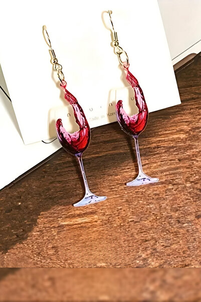 ELMATOLYE Women's Red Wine Glass Figure Design Dangle Earrings