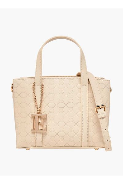 ELLE Embossed Tote Bag with Double Handle and Zip Closure