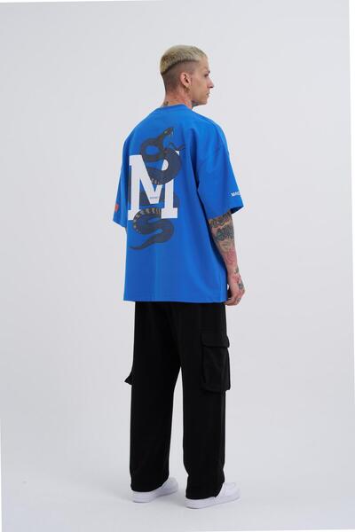 Machinist Snake Printed - Ανδρικό Oversize Μπλε T-Shirt