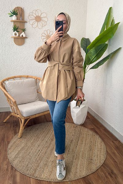 Salih Çelebi Camel 2190 Fixed Belted Tunic
