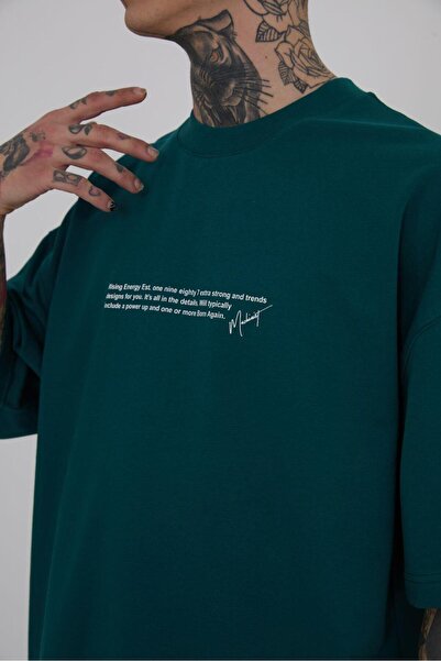 Machinist Ανδρικό μπλουζάκι Polizei με τύπωμα oversized Petrol Green