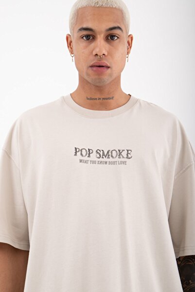 Machinist oversized Pop Smoke Love με τύπωμα Βαμβακερό μπλουζάκι Smoke