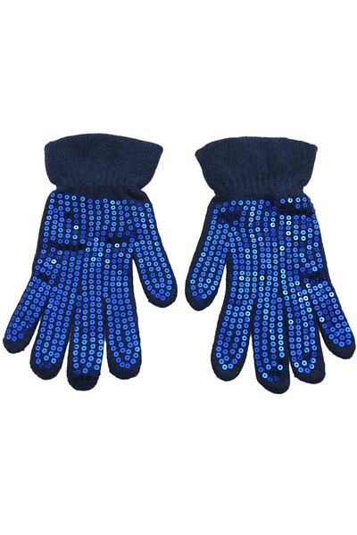 AXE SPORTSWEAR Women's Winter Navy Blue Soft Textured Shiny Sequin Wool Knitwear Knitted Gloves Glove