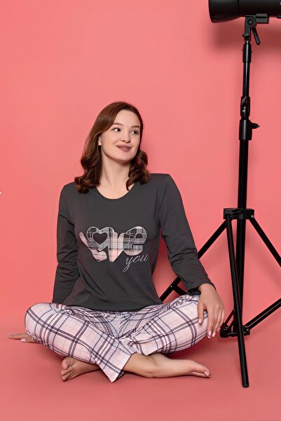 Hipo Trend Піжамний комплект з принтом «Love You» антрацитового кольору