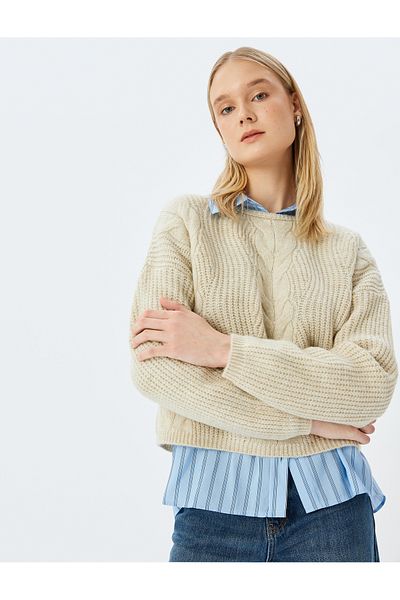 Koton Crew Neck Hair Knit Textured Comfortable Fit Knitwear Sweater