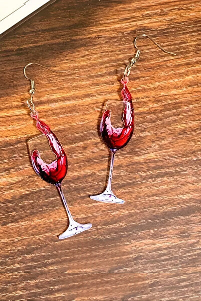 ELMATOLYE Women's Red Wine Glass Figure Design Dangle Earrings