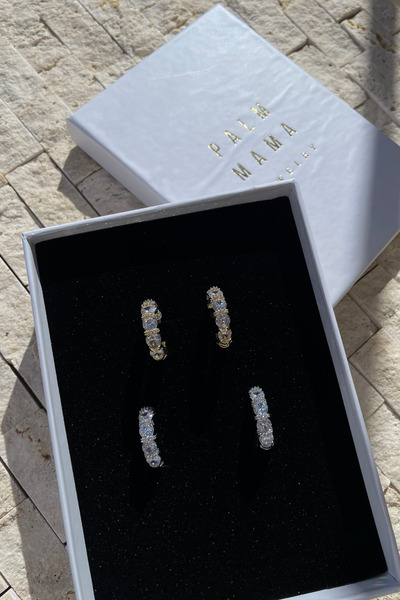 PALMMAMA Gümüş Zirkon Taşlı Şık Halka Küpe