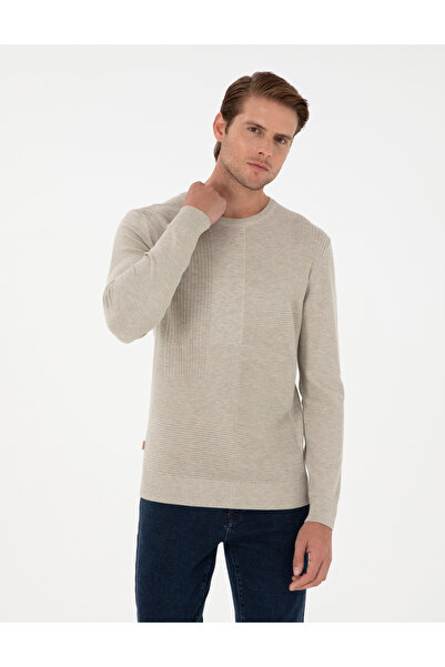 Pierre Cardin Sand Melange Slim Fit Crew Neck Wool Blended Knitwear Sweater 5...