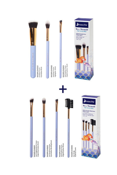 nascita مجموعة فرش مكياج للعين والحواجب مكونة من 4 قطع + مجموعة فرش مكياج يومية مكونة من 3 قطع