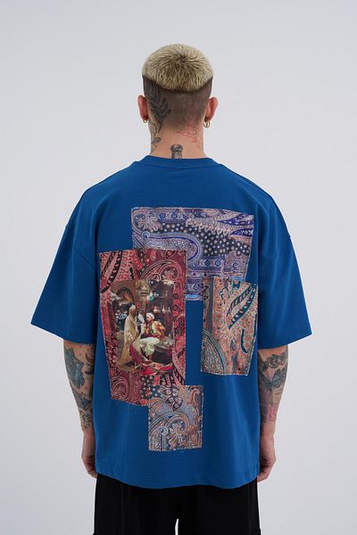 Machinist Ανδρικό μπλουζάκι Indigo Oversize Patchwork
