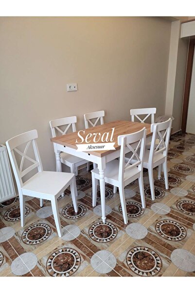 SEVAL AKSESUAR Savano Seval Masa + X Sandalye Takımı (6 Sandalyeli)