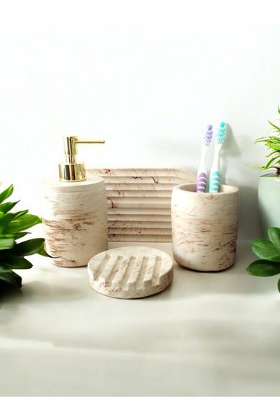 Trust Stone Σετ μπεζ σειράς Marble με δοσομετρητή υγρού σαπουνιού και θήκη οδοντόβουρτσας