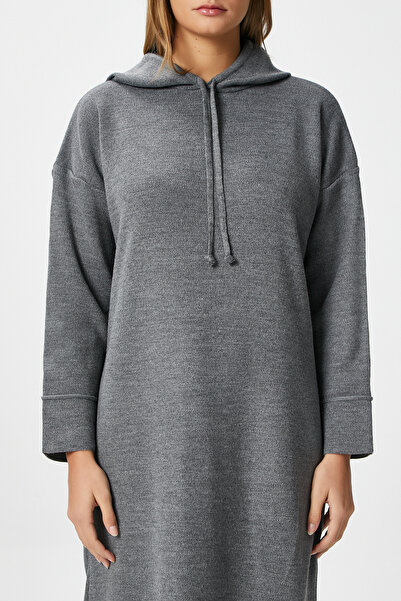 Ritnice Γυναικείο φόρεμα με κουκούλα καπνιστό μακρύ πλεκτό