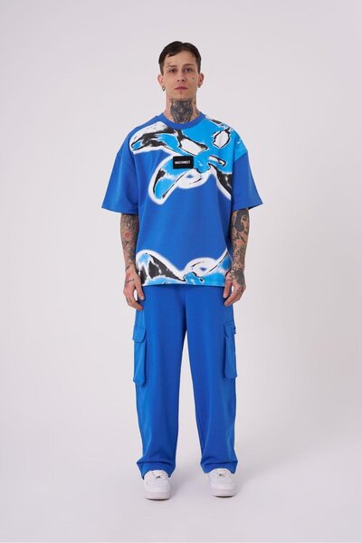 Machinist Ανδρικό μπλουζάκι με στάμπα Lotus Flower Oversize γαλάζιο